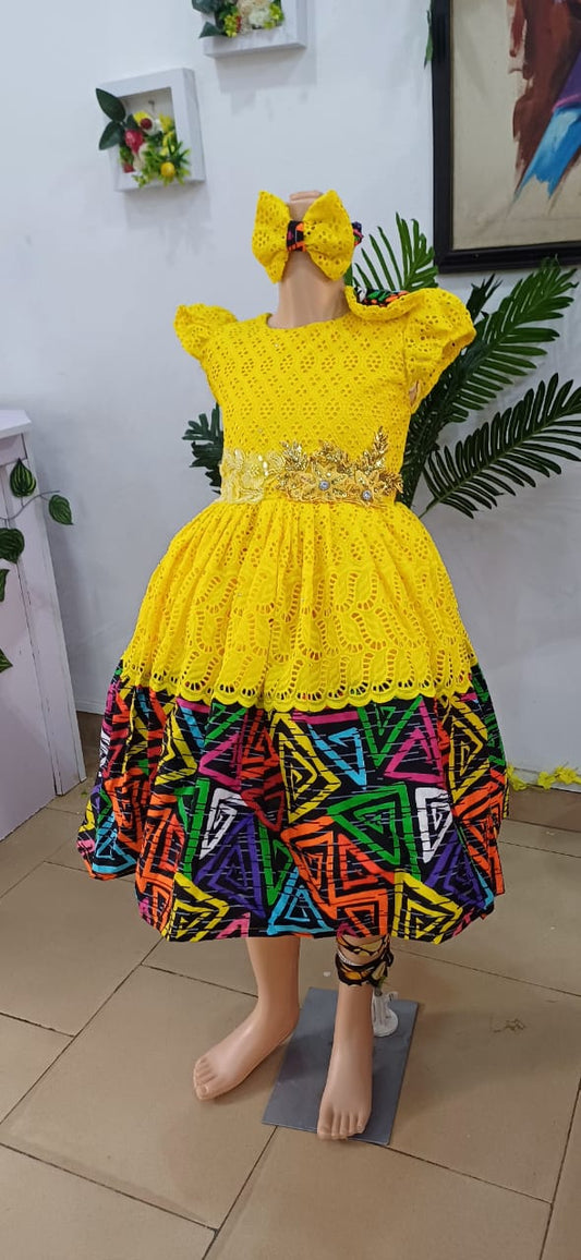 Yellow Multi-Colored Ankara Dress