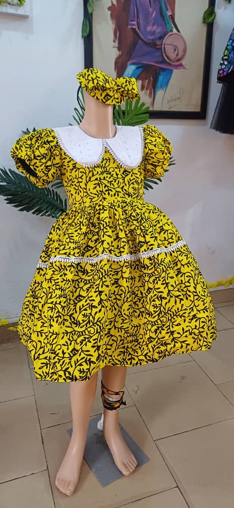 Yellow and White Ankara Dress