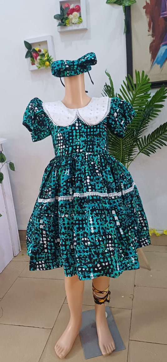 Green and White Ankara Dress